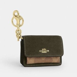NWT Coach Klare Bag Charm With Signature Canvas Gold/Army Green/Tan